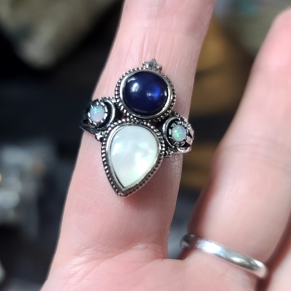 Moonstone & Lapis Sterling silver ring NEW - Picture 7 of 7